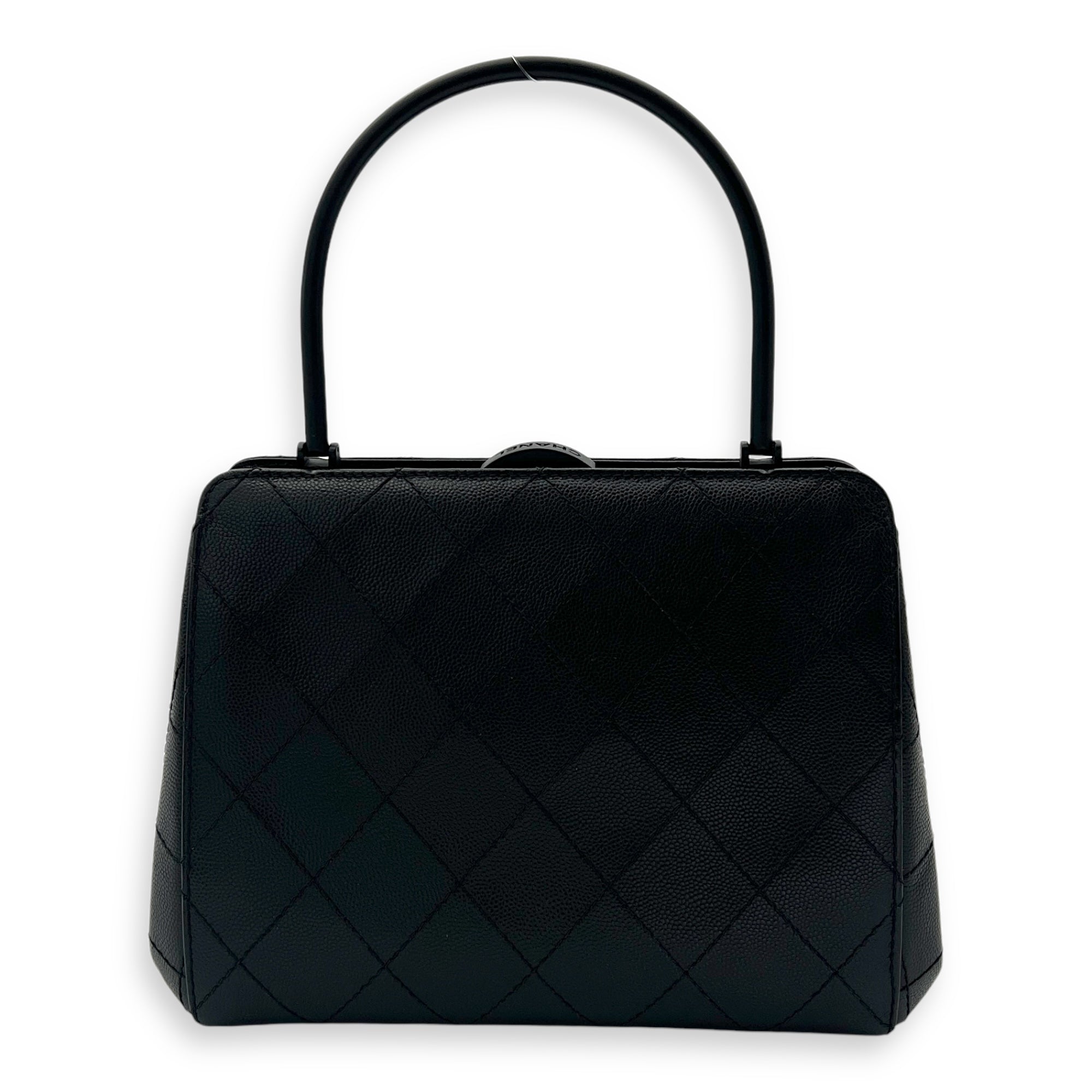 Quilted Top Handle Bag Black in Caviar Leather, Lacquered Metal hardware