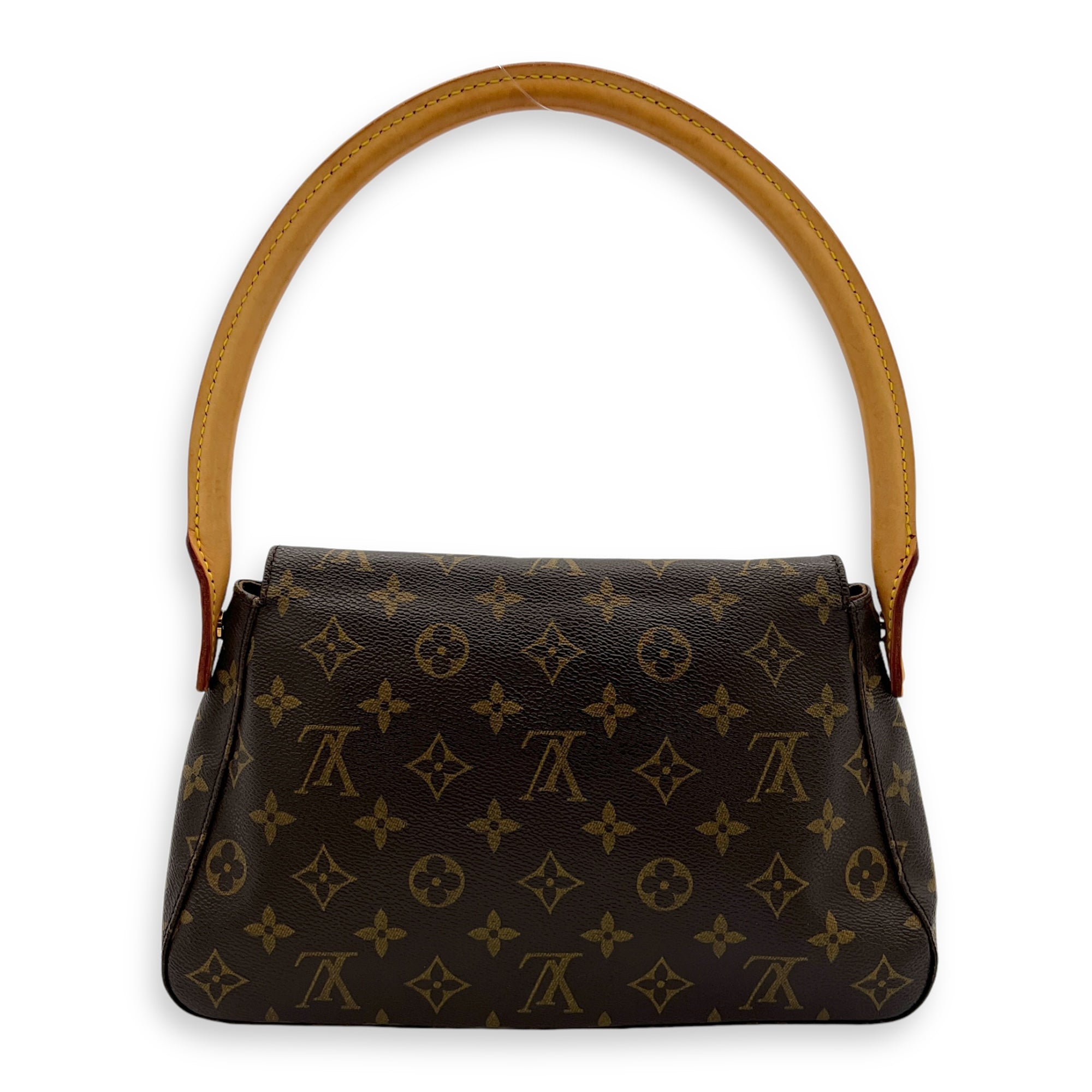 Looping Brown Shoulder Bag in Monogram Coated Canvas, Gold hardware