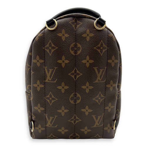 Palm Springs Backpack Mini Brown in Monogram Coated Canvas, Gold hardware