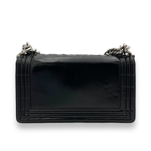 Boy Shoulder Bag Black in Calfskin, Silver hardware