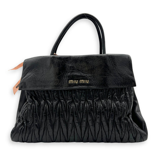 Coffer Top Handle Bag Black in Calfskin, Gold hardware