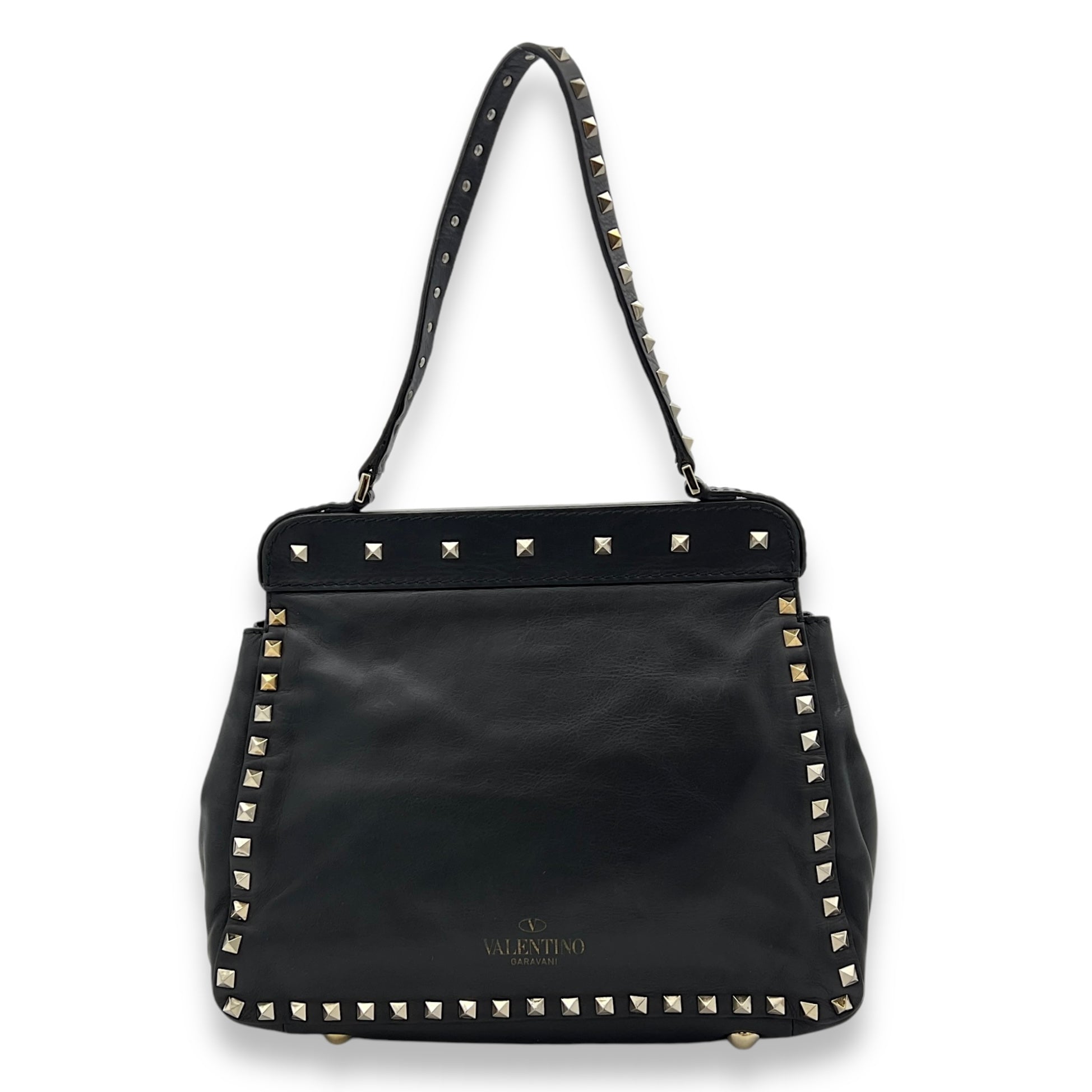 Rockstud Shoulder Bag Black in Calfskin, Gold hardware