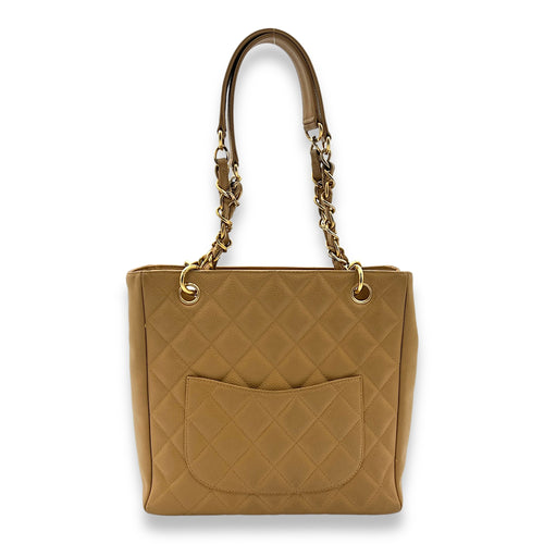 PST Tote Bag Beige in Caviar Leather, Gold hardware