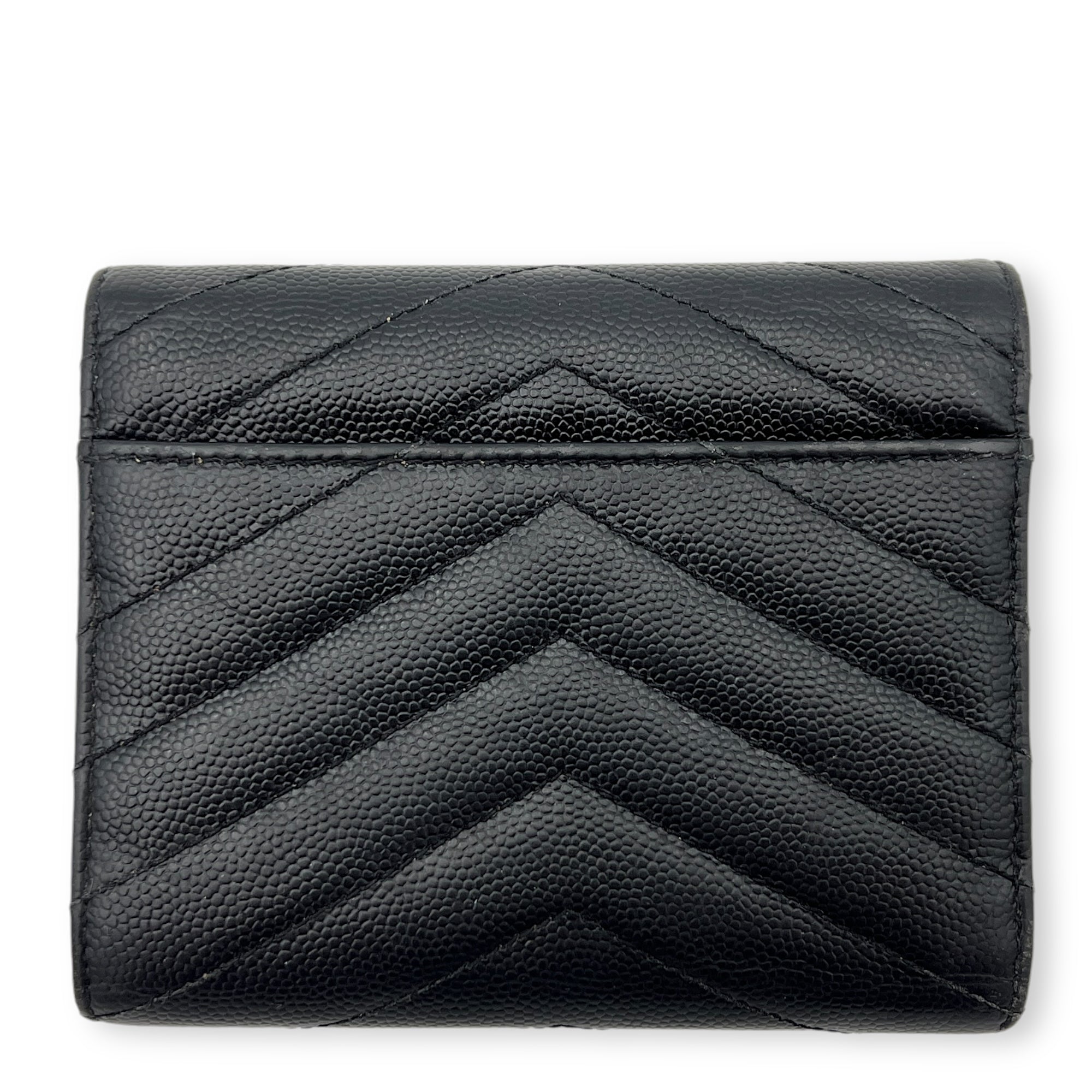 Saint Laurent Cassandre Black Wallet in Caviar Leather, Gold hardware_2