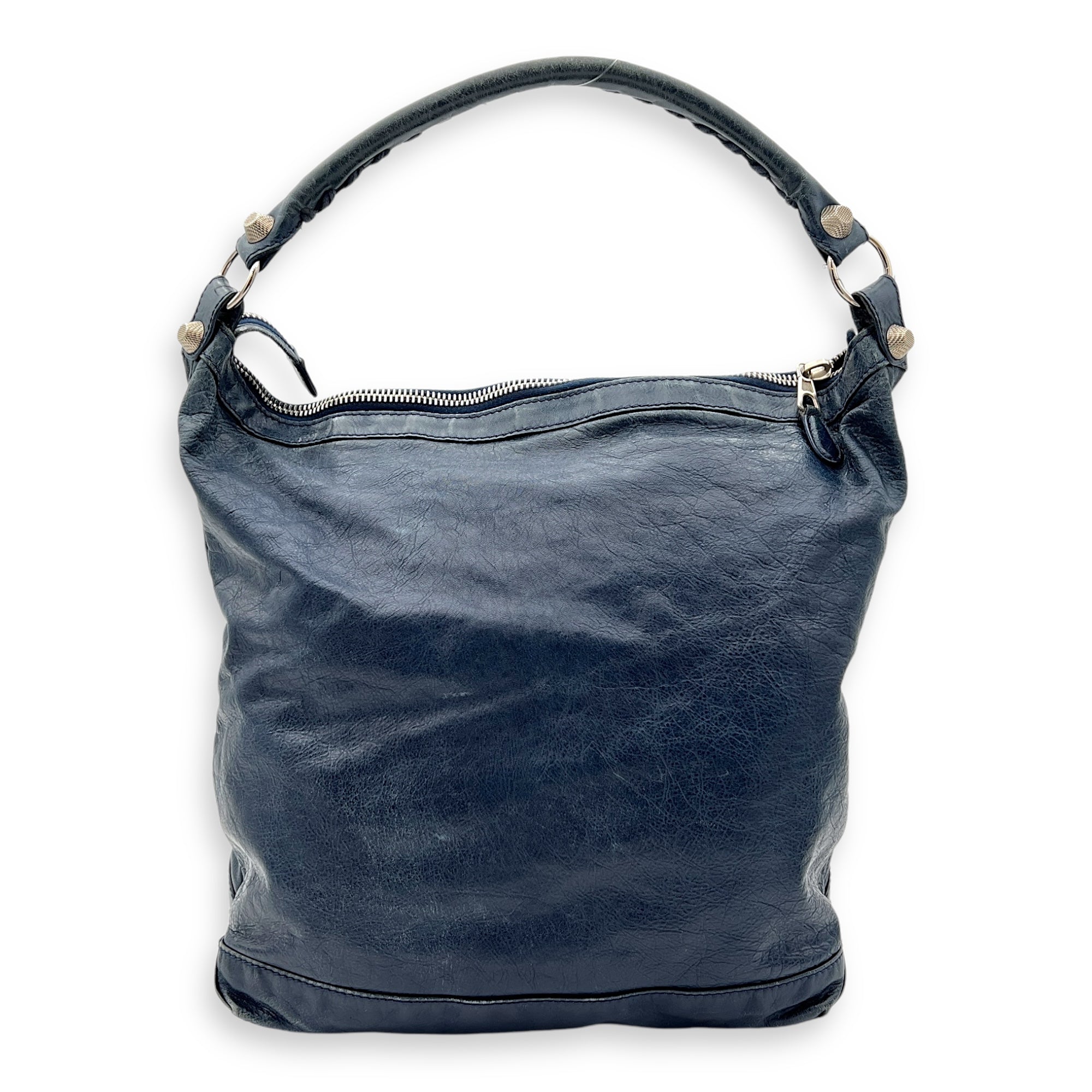 Balenciaga Day Shoulder Bag Blue in Distressed Leather, Silver hardware_2