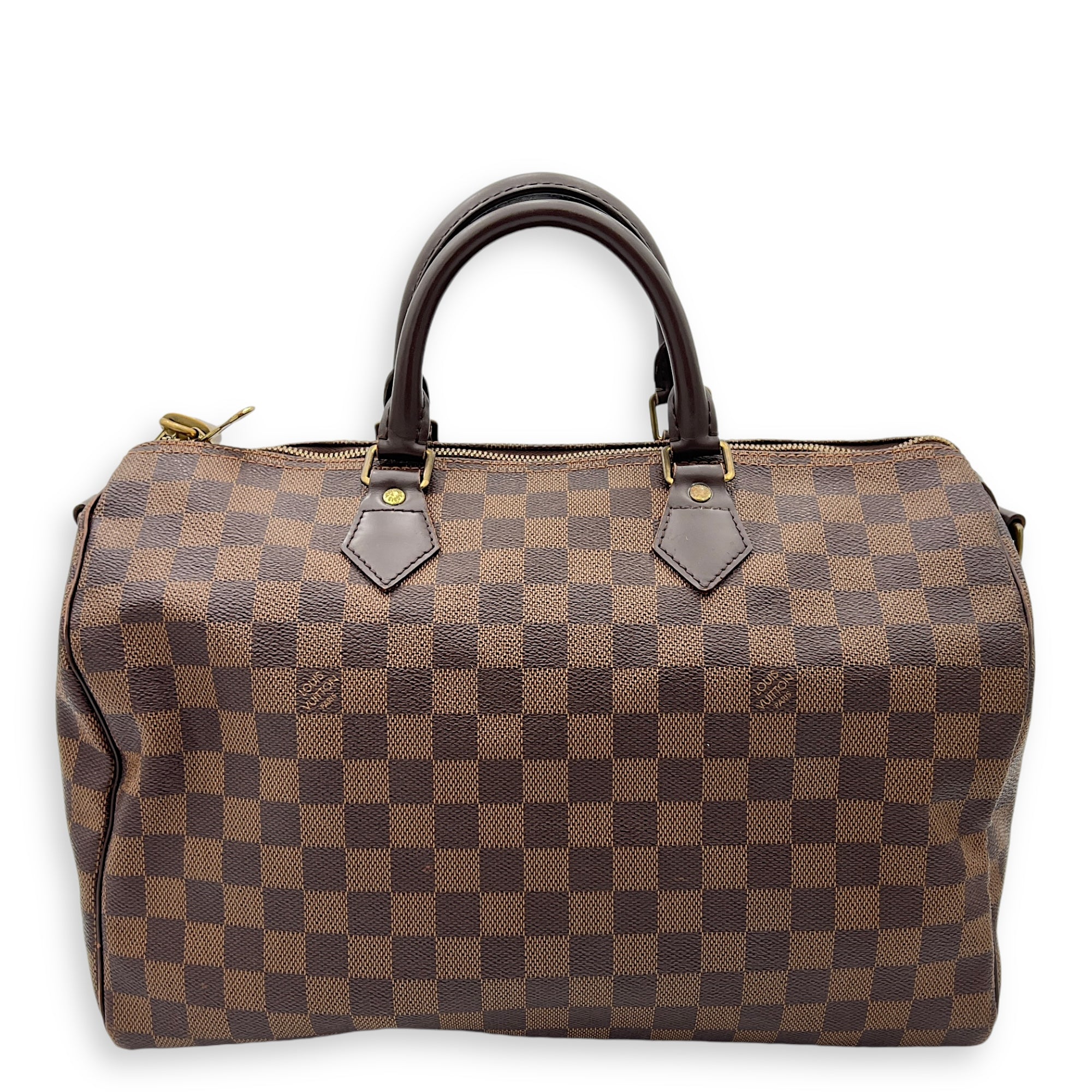 Louis Vuitton Speedy Top Handle Bag 35 Brown in Coated Canvas, Gold hardware_2