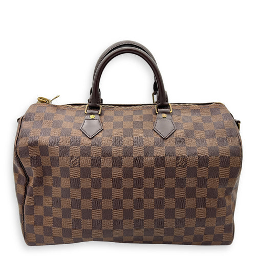 Louis Vuitton Speedy Top Handle Bag 35 Brown in Coated Canvas, Gold hardware_2