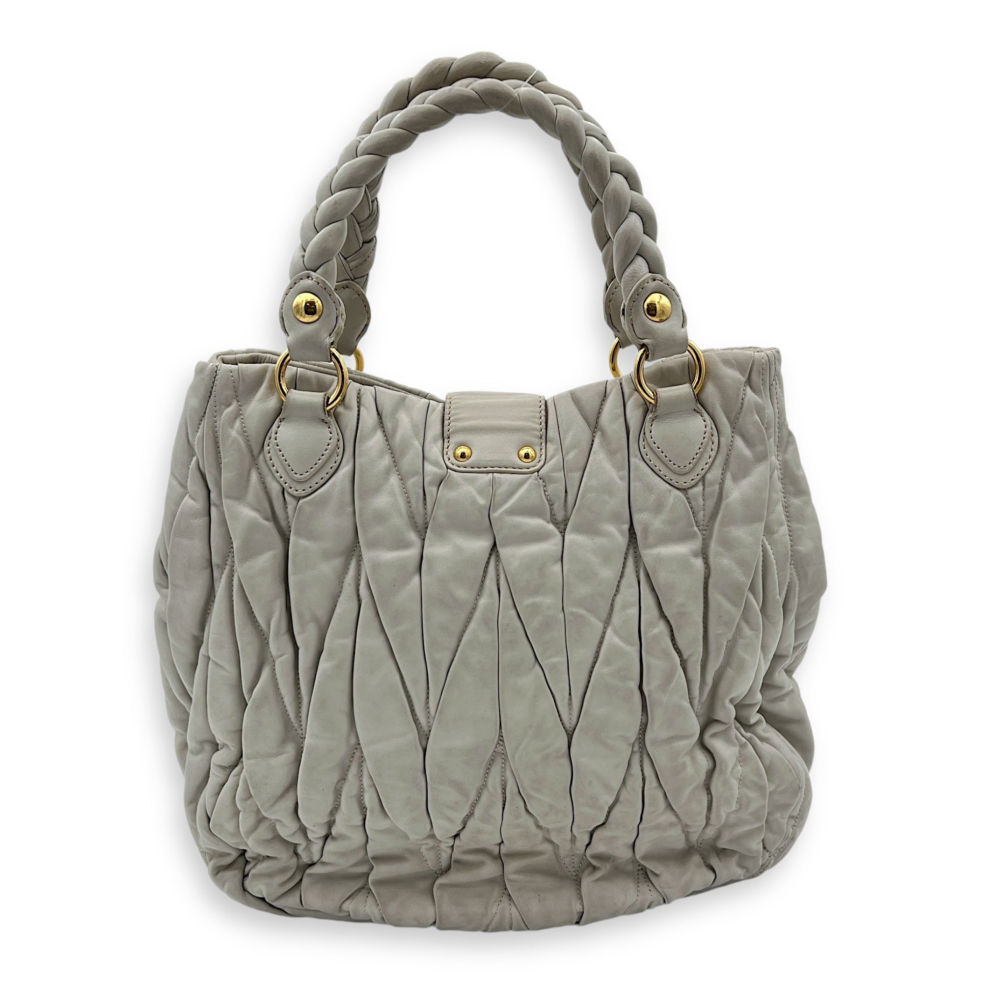 Miu Miu Matelassé Grey Top Handle Bag in Lambskin, Gold hardware_2