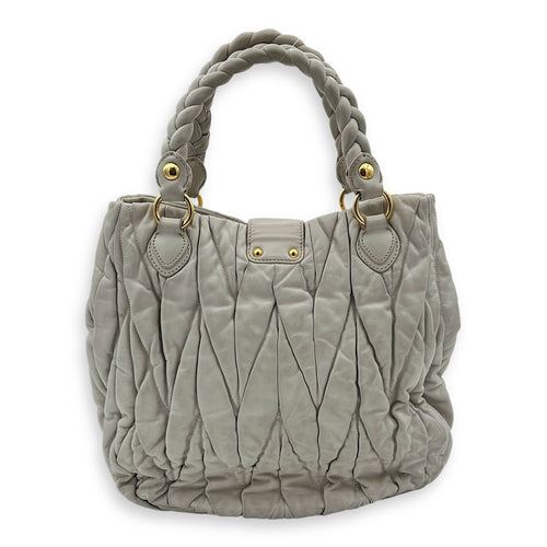 Miu Miu Matelassé Grey Top Handle Bag in Lambskin, Gold hardware_2