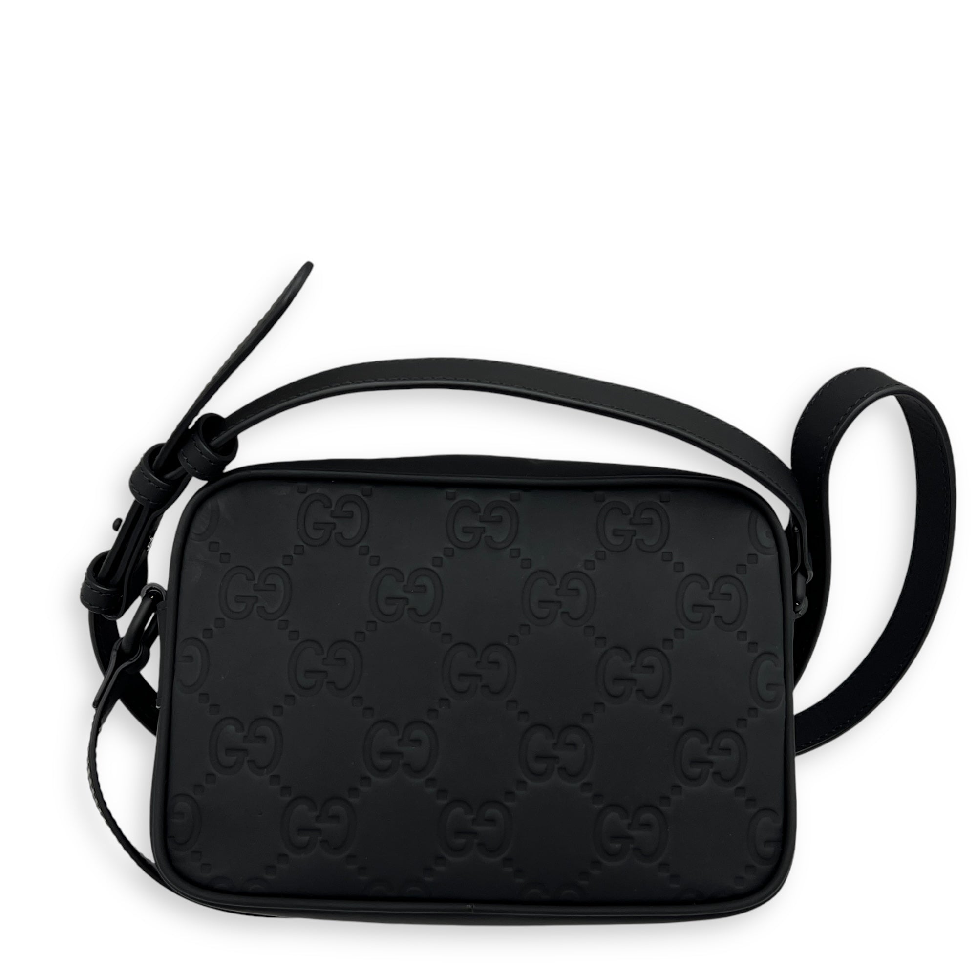 Gucci Guccissima Mini Black Crossbody Bag in Rubberized Calfskin, Monochrome hardware_2