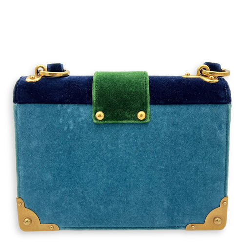 Prada Velluto Lions Shoulder Bag Blue in Velvet, Gold hardware_2