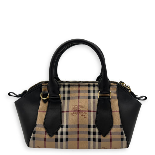 Burberry NA Top Handle Bag Brown in Coated Canvas, Gold hardware_2