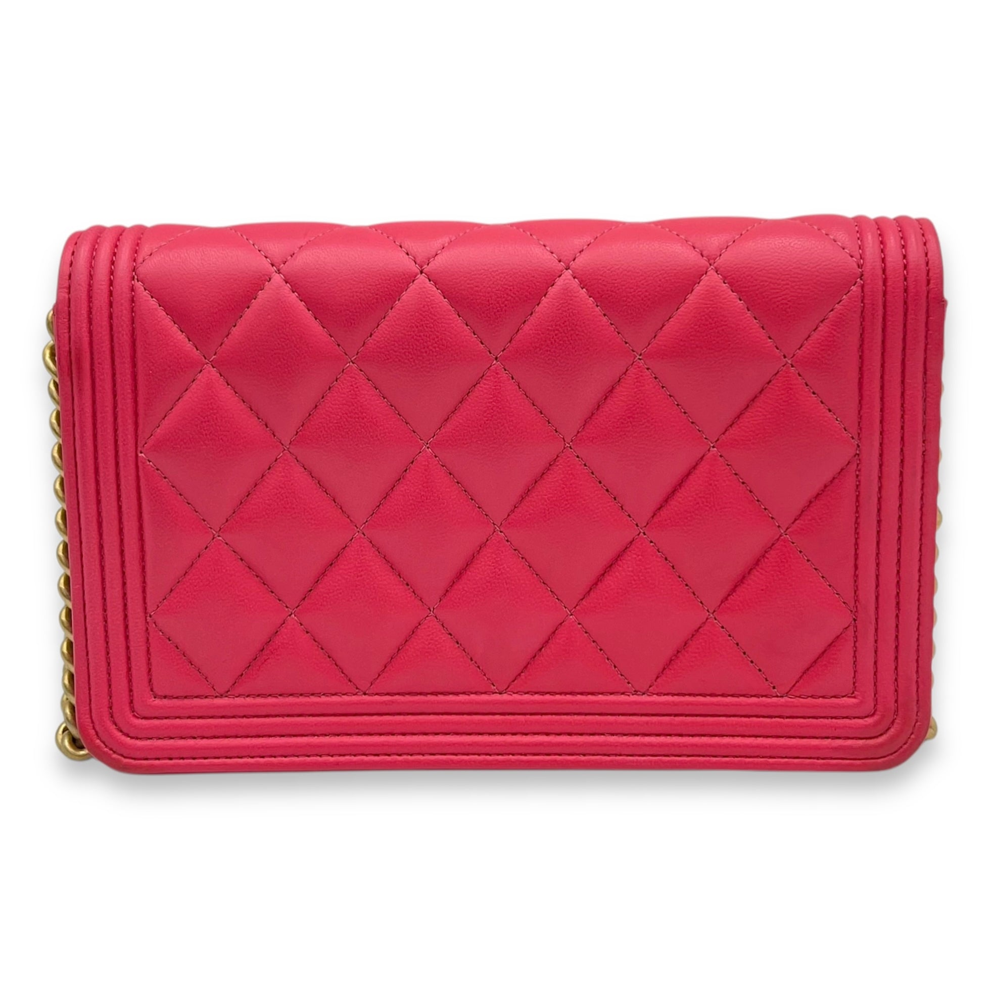 Chanel Boy Wallet On Chain Pink in Calfskin, Gold hardware