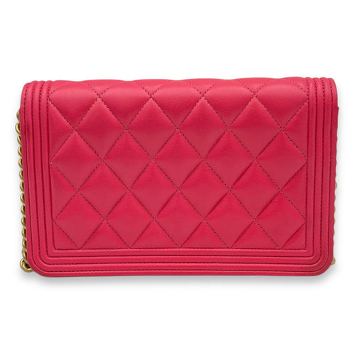 Chanel Boy Wallet On Chain Pink in Calfskin, Gold hardware_2