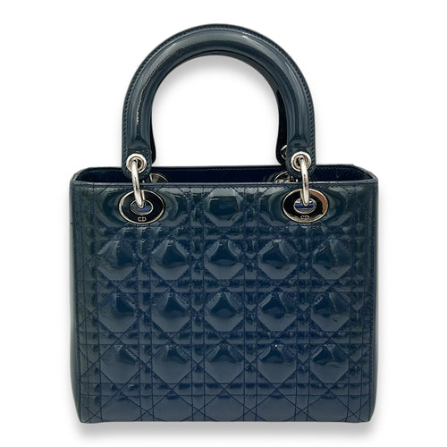 Christian Dior Lady Dior Medium Blue Top Handle Bag in Patent Leather, Silver hardware_2