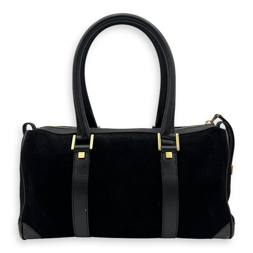 Gucci Boston Top Handle Bag Black in Suede Leather, Gold hardware_2