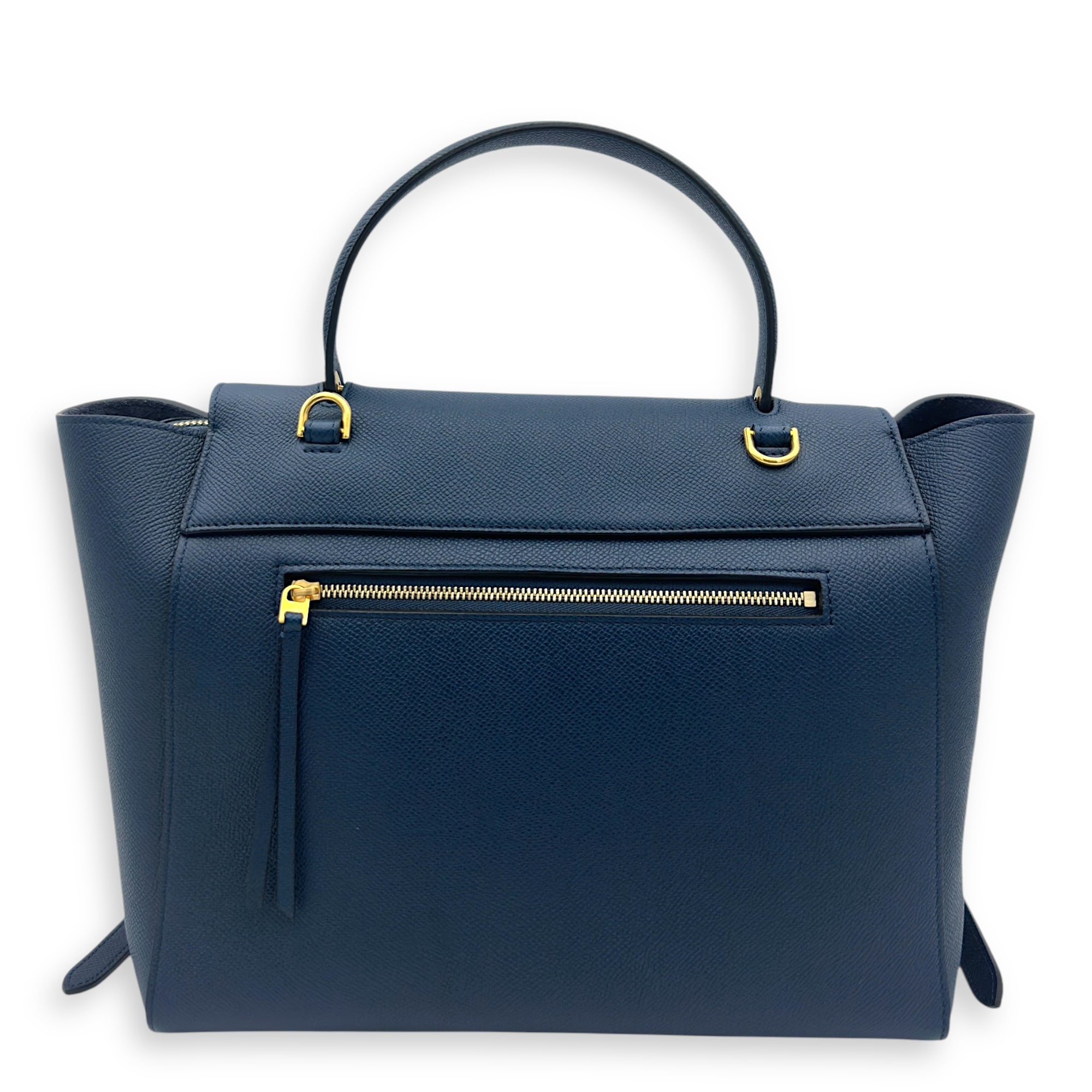 Celine Luggage Mini Blue Top Handle Bag in Caviar Leather, Gold hardware_2