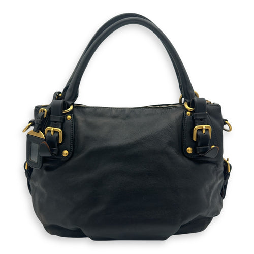 Prada Logo Top Handle Bag Black in Calfskin, Gold hardware_2