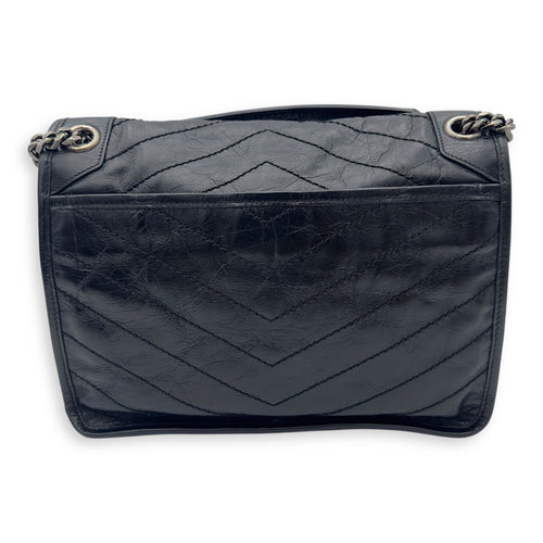 Saint Laurent Niki Medium Black Shoulder Bag in Calfskin, Silver hardware_2