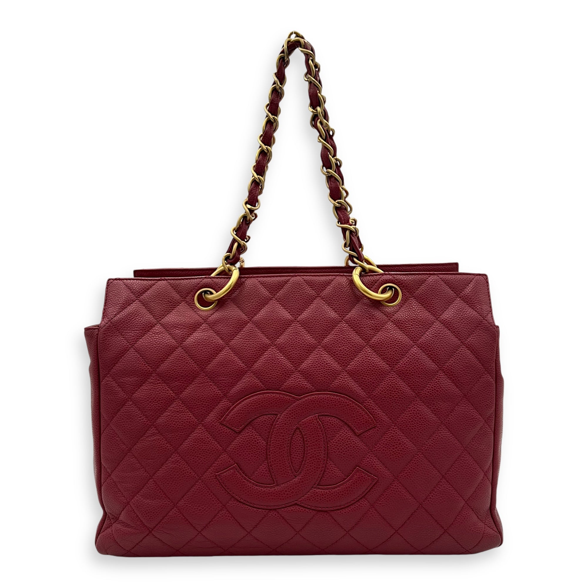 Chanel Vintage Top Handle Bag Medium Red in Caviar Leather, Brushed Gold hardware_1