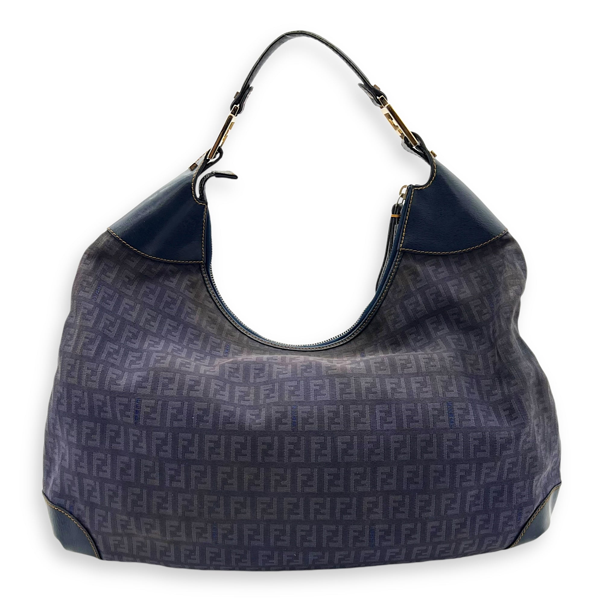 Fendi FF Zucca Shoulder Bag Blue in Jacquard, Gold hardware_2