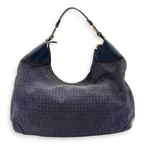 Fendi FF Zucca Shoulder Bag Blue in Jacquard, Gold hardware_2