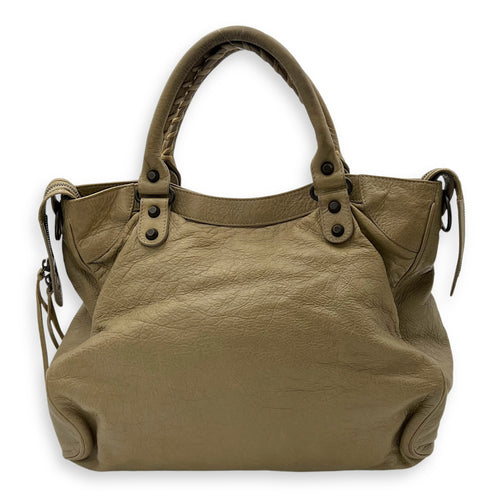 Balenciaga Velo Top Handle Bag Beige in Distressed Leather, Gunmetal hardware_2