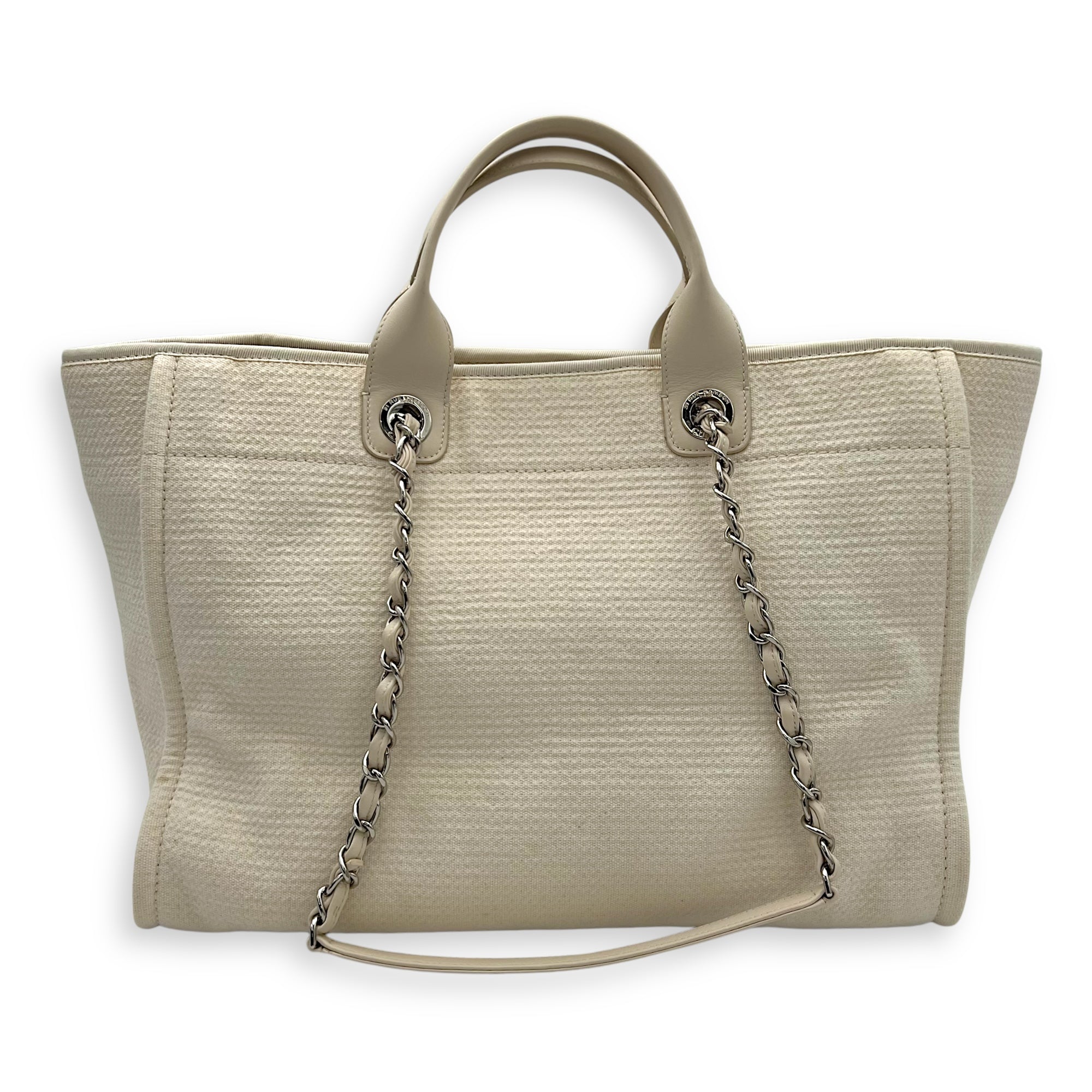 Chanel Deauville Tote Bag White in Canvas, Silver hardware_2