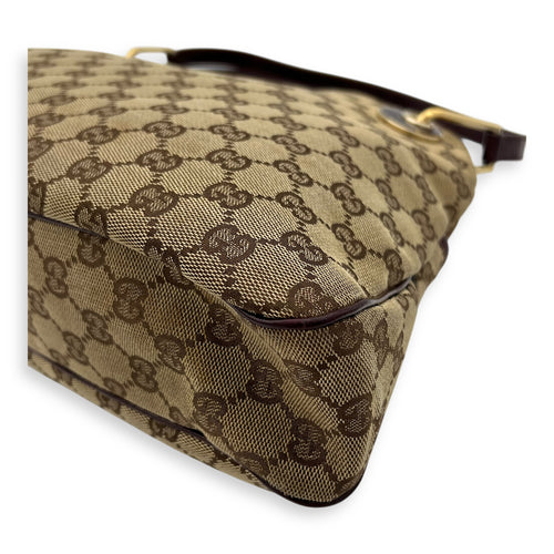 Gucci GG Shoulder Bag Brown in Canvas, Gold hardware_11