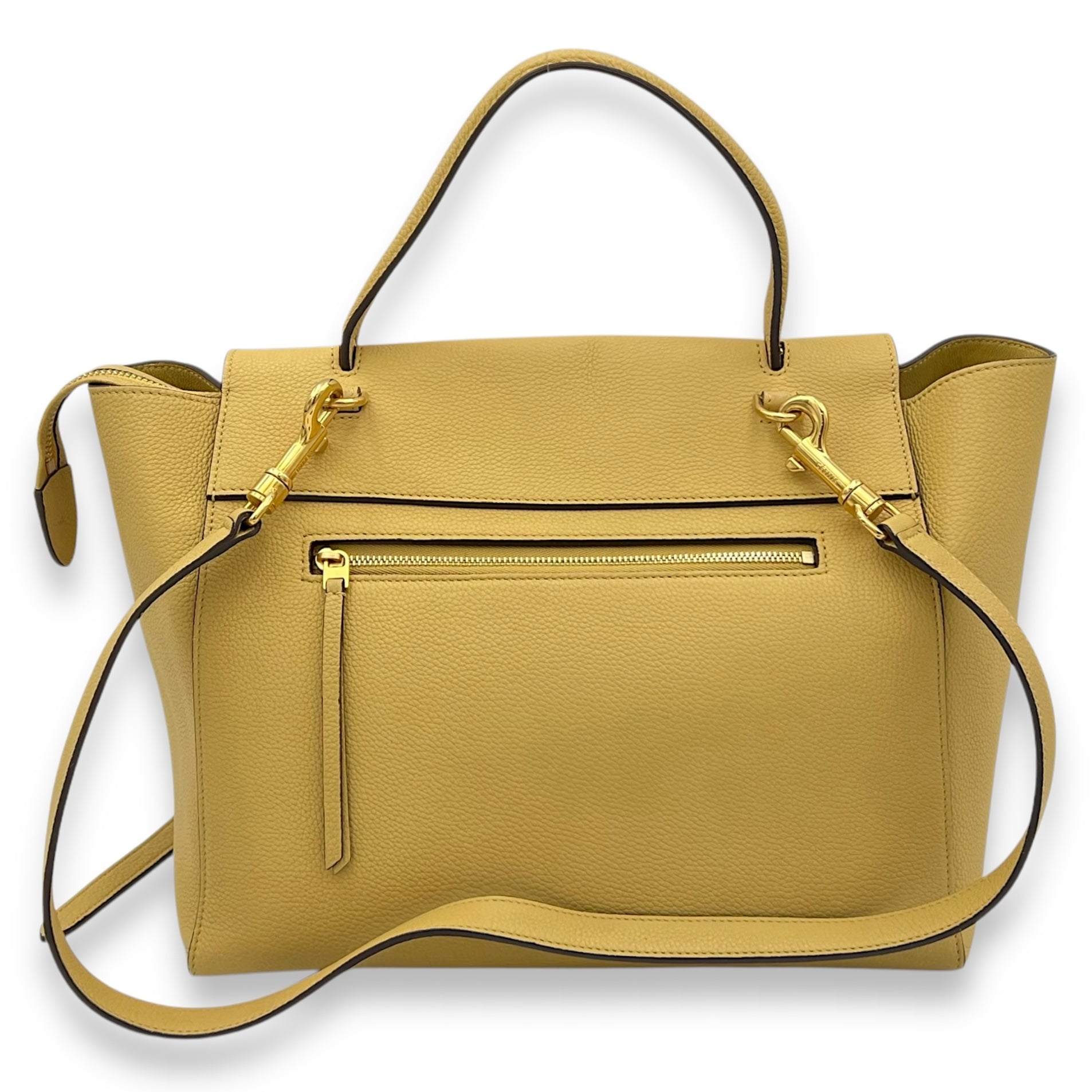 Celine Belt Mini Yellow Top Handle Bag in Calfskin, Gold hardware_2