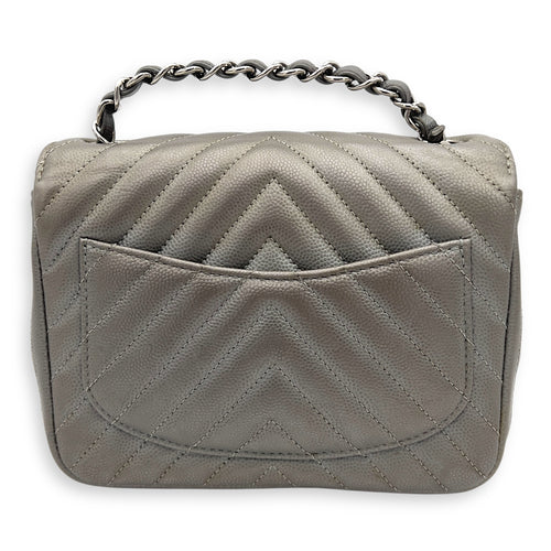 Chanel Chevron Square Mini Grey Crossbody Bag in Canvas, Silver hardware_2