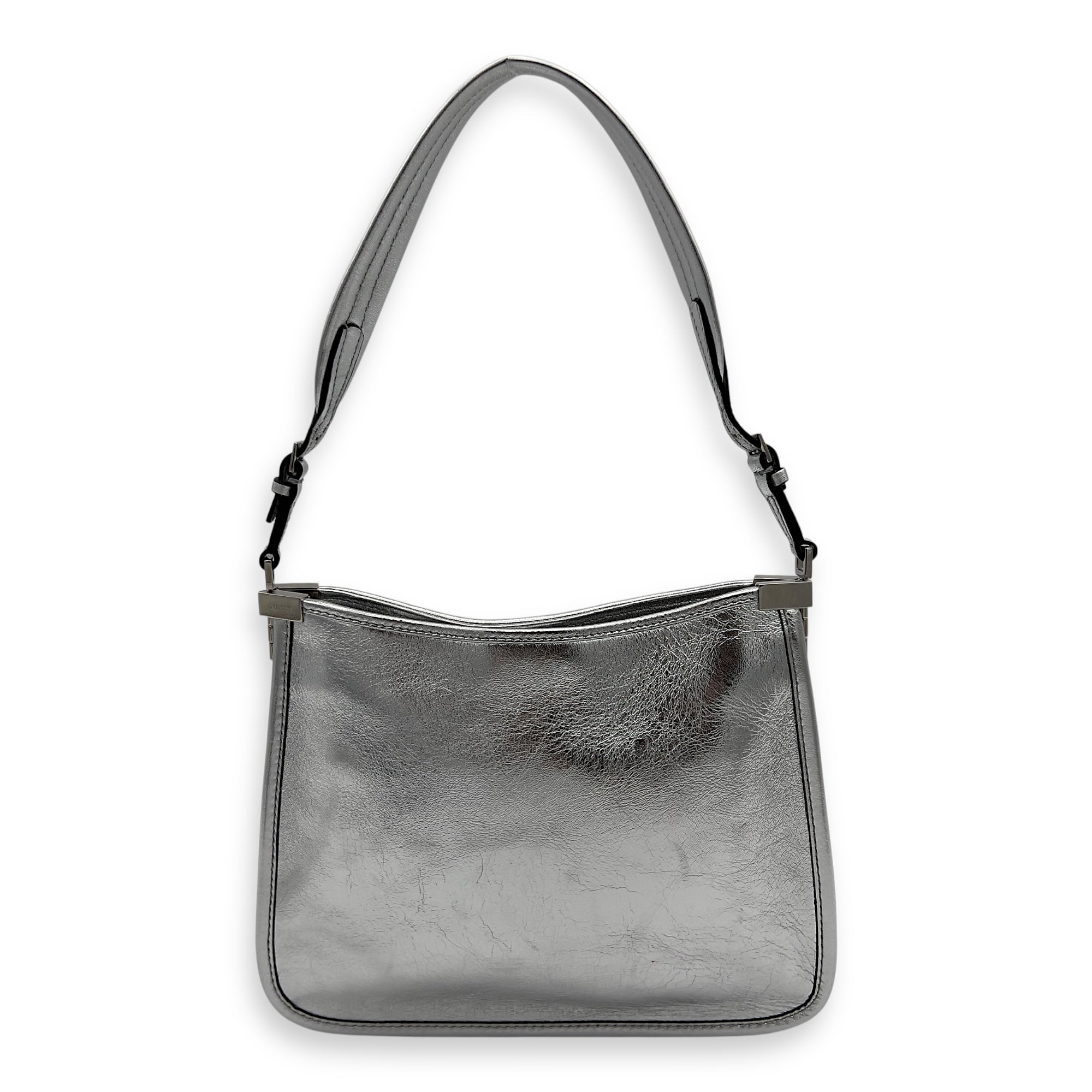 Gucci Slim Horsebit Small Silver Shoulder Bag in Calfskin, Silver hardware_2