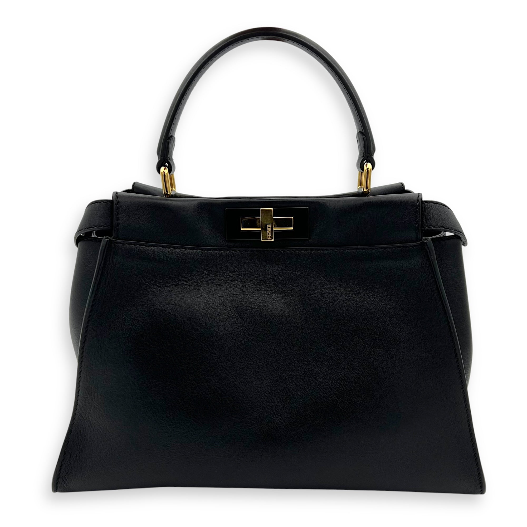 Fendi Peekaboo Top Handle Bag Black in Calfskin, Silver hardware_2