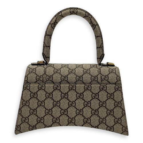 Gucci x Balenciaga Hourglass GG Supreme Brown Top Handle Bag in Monogram Coated Canvas, Gold hardware_2