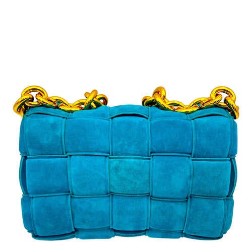 Bottega Veneta Cassette Crossbody Bag Blue in Suede Leather, Gold hardware_2