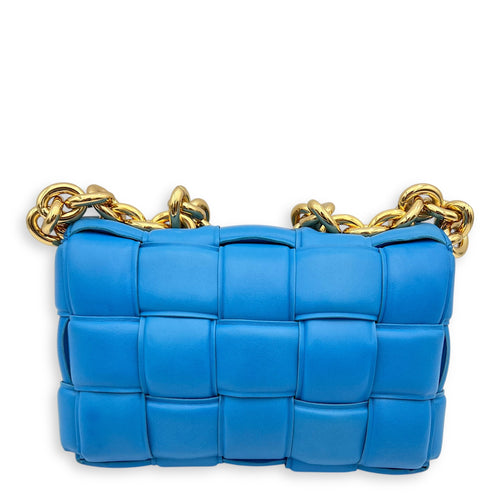 Bottega Veneta Cassette Crossbody Bag Blue in Lambskin, Gold hardware_2