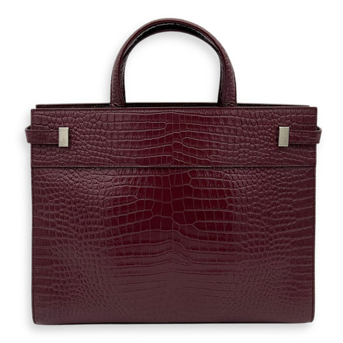 Saint Laurent Manhattan Top Handle Bag Red in Crocodile Embossed Calfskin, Silver hardware_2