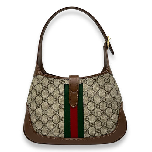 Gucci Jackie 1961 Shoulder Bag Brown in Coated Canvas, Gold hardware_2