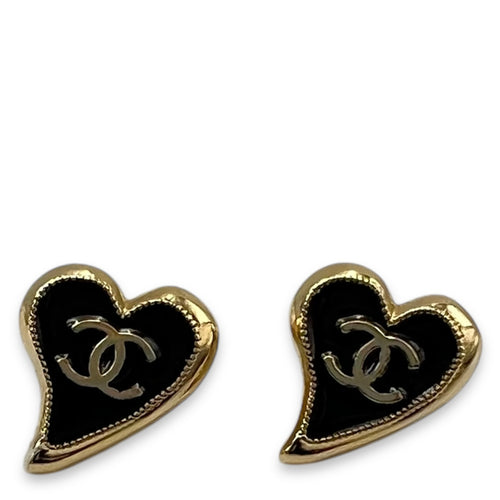 Chanel CC Heart Earrings Black in Metal, Gold hardware_1