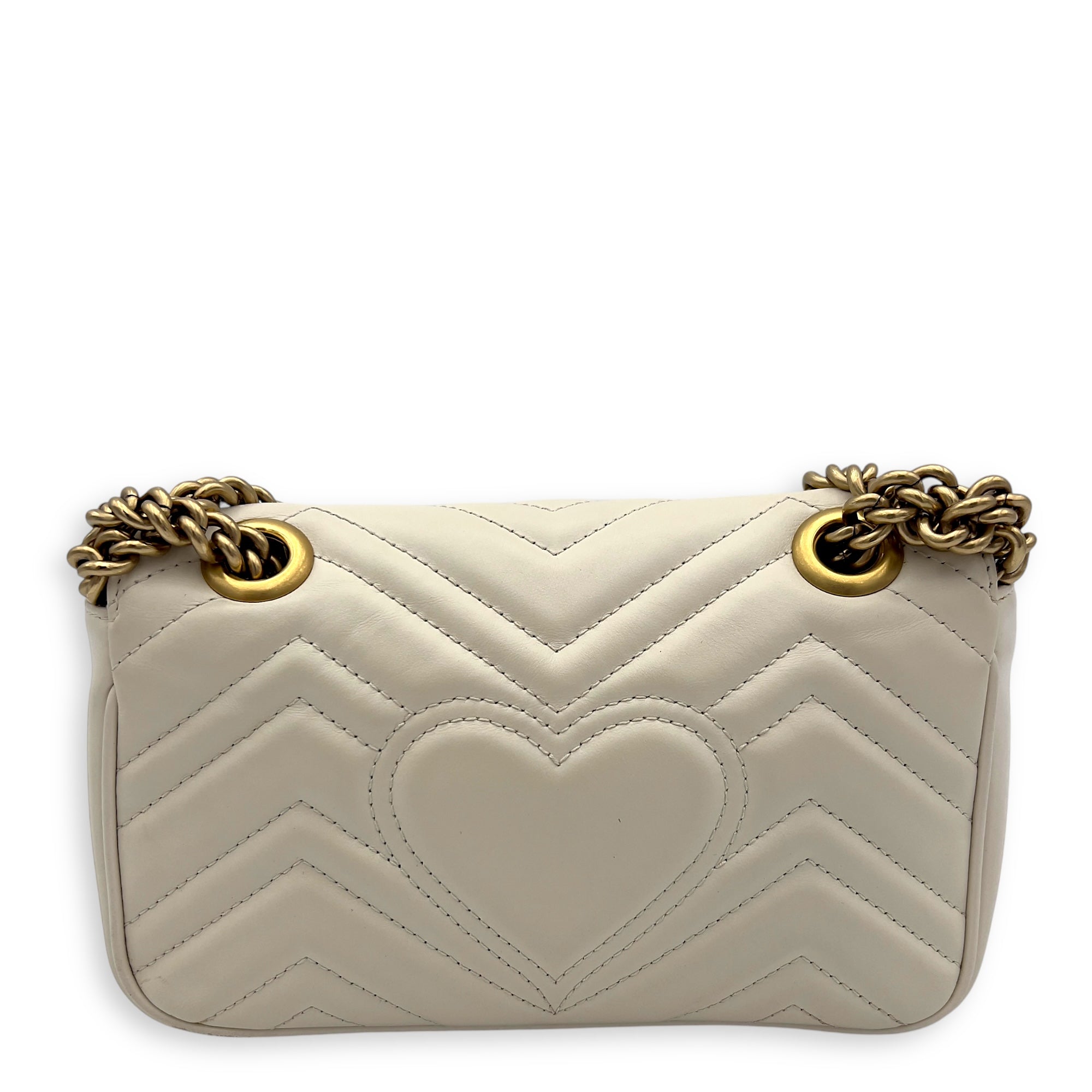 Gucci GG Marmont Shoulder Bag Mini White in Calfskin, Gold hardware_2