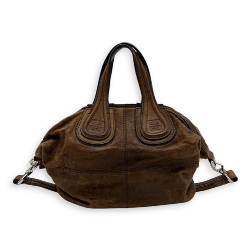 Givenchy Nightingale Small Brown Top Handle Bag in Distressed Leather, Silver hardware_2