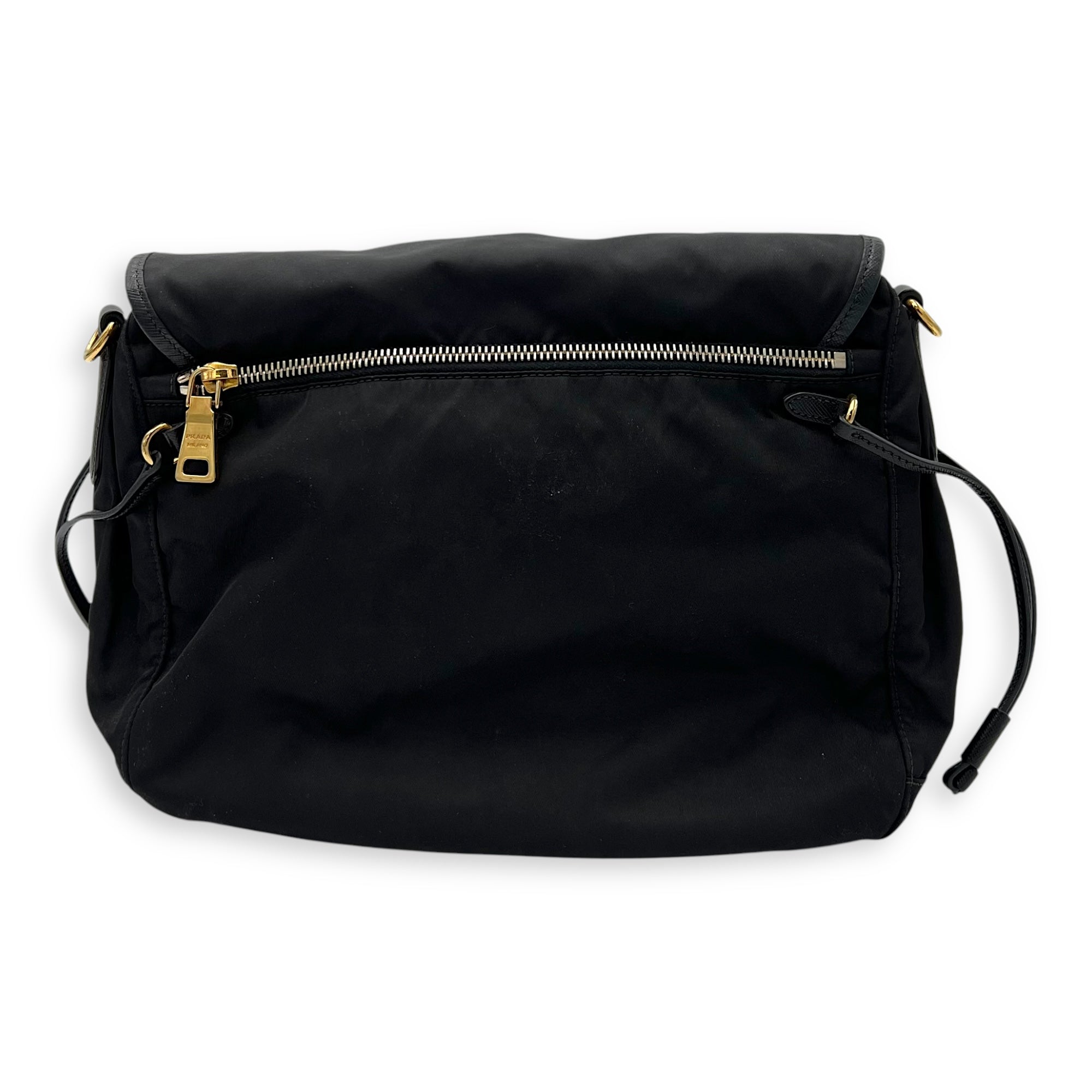 Prada Logo Messenger Black in Nylon, Gold hardware_2