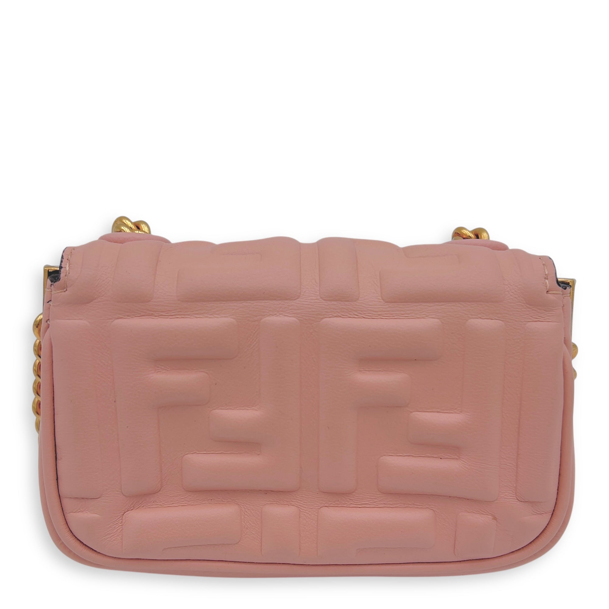 Fendi Baguette Nano Pink Wallet On Chain in Calfskin, Gold hardware_2