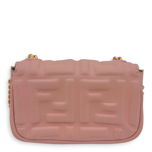 Fendi Baguette Nano Pink Wallet On Chain in Calfskin, Gold hardware_2