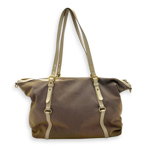 Prada Logo Tote Bag Beige in Canvas, Gold hardware_2