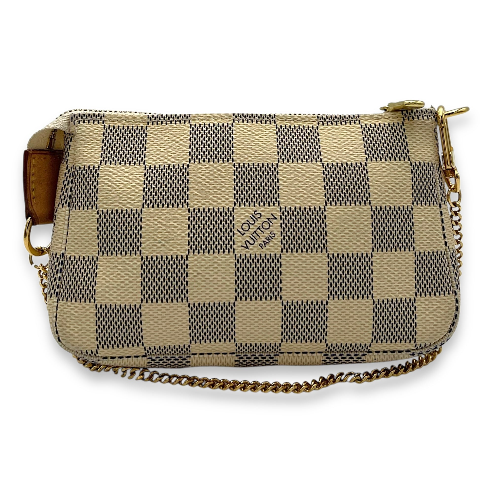 Louis Vuitton Pochette Accessoires Mini Damier Azur Pouch in Coated Canvas, Gold hardware_2