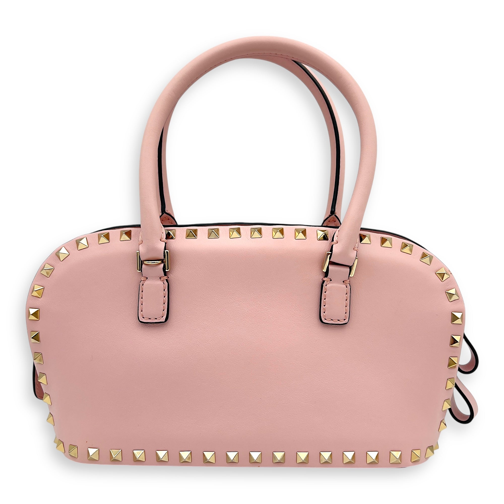 Valentino Rockstud Top Handle Bag Pink in Calfskin, Gold hardware_2