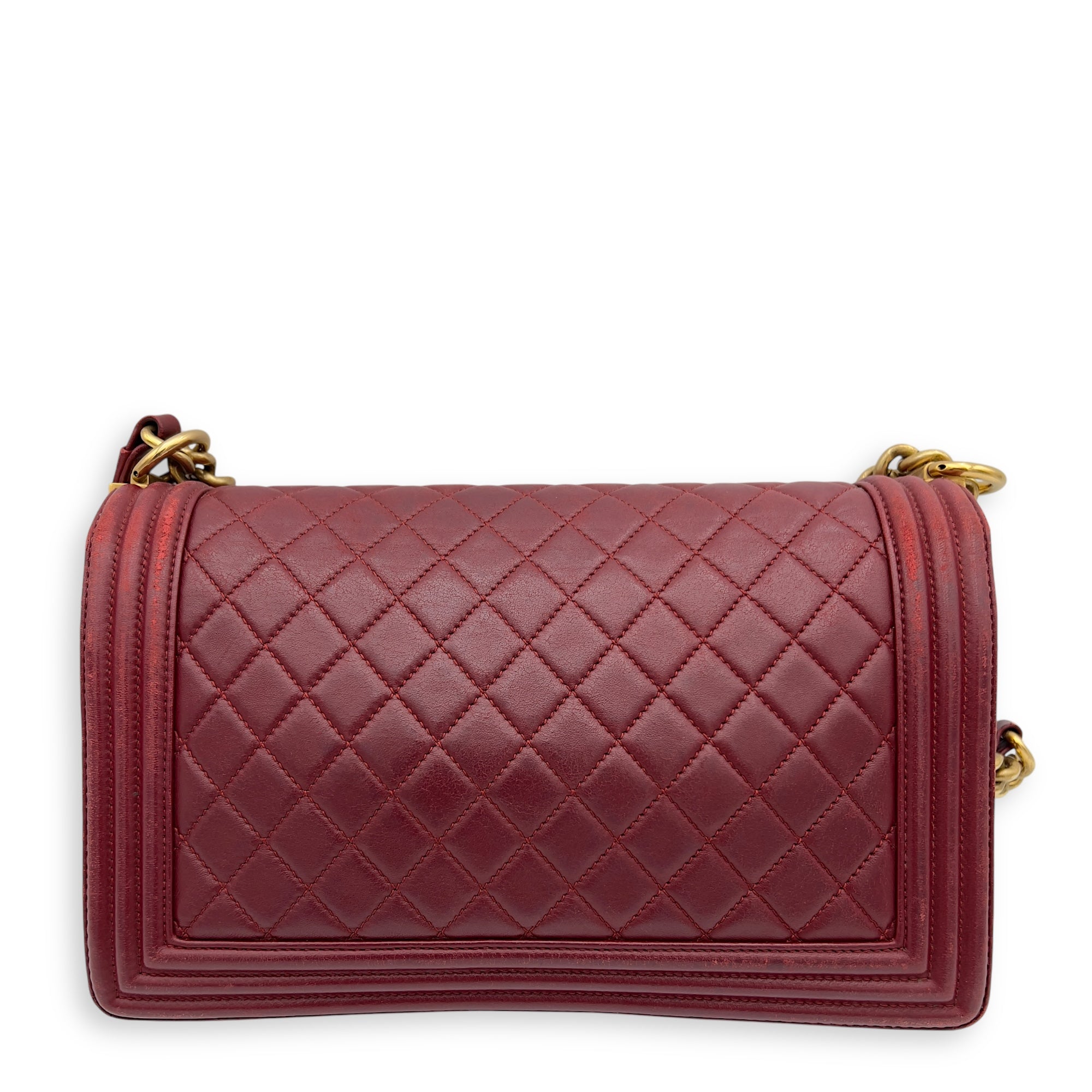 Chanel Boy Shoulder Bag Medium Red in Calfskin, Gold hardware_2