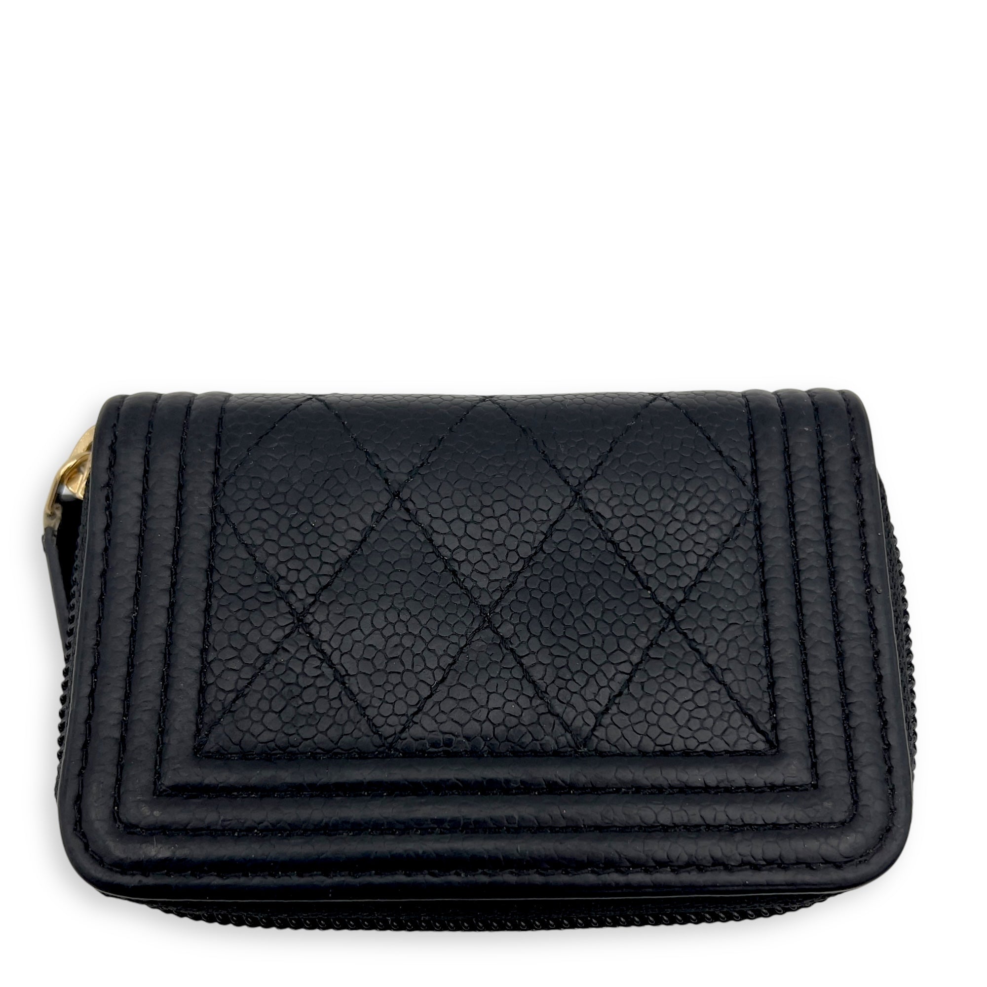 Chanel Boy Black Wallet in Caviar Leather, Gold hardware_6