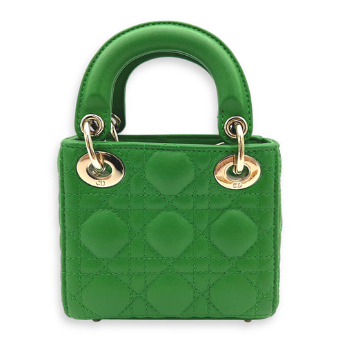 Christian Dior Lady Dior Top Handle Bag Micro Green in Lambskin, Gold hardware_2